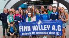 Sommer Lecky, silver medal in the high jump, with family and friends from Finn Valley AC at the Team Ireland homecoming at Dublin Airport after the 2018  World Under 20 Championships. Photograph: Bryan Keane/Inpho 