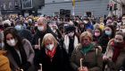 A crowd attends a vigil for  teacher Ashling Murphy outside Leinster House. Photograph: Laura Hutton/The Irish Times