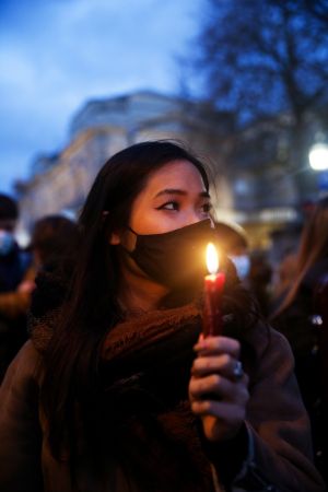 An attendee at a vigil for Ashling Murphy outside the Dáil. Photograph: Maxpix
