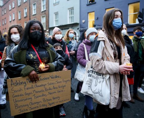 A vigil for Ashling Murphy outside the Dáil. Photograph: Maxpix
