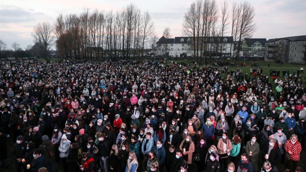 Thousands gather at a vigil in Tullamore town park, Co Offaly, on Friday. Photograph: Damien Eagers/PA Wire