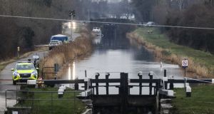 Gardaí at the Grand Canal in Tullamore, Co Offaly, where Ashling Murphy was murdered on Wednesday evening. Photograph: PA 