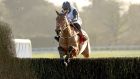 Bob Olinger ridden by Rachael Blackmore clears the last on the way to winning the Kildare Novice Chase at Punchestown. Photograph: Donall Farmer/PA 
