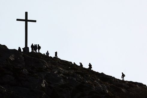HIGH AND MIGHTY: Walkers make their way to the crucifix on the summit of Bray Head at Bray, Co Wicklow. Photograph: Nick Bradshaw
