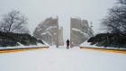 Snow covers the Martin Luther King jnr Memorial in Washington, DC, US, amid a winter storm. Photograph: AP Photo/Carolyn Kaster