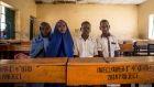 Usman, Danec, Hadiza and Ummate, students at Moduganari Primary and Secondary School in Maiduguri, northeast Nigeria. Photograph:  Sally Hayden