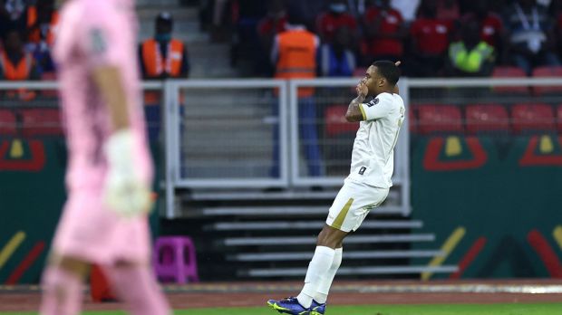 Cape Verde forward Garry Mendes Rodrigues celebrates scoring his team’s goal during the Africa Cup of Nations Group A match against Cameroon at Stade d’Olembe in Yaounde, Cameroon. Photograph: Kenzo Tribouillard/AFP via Getty Images
