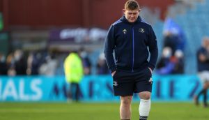  Tadhg Furlong with his left calf strapped up after the Heineken Champions Cup game against Montpellier at the RDS. The tighhead prop went off injured after six minutes of the game. Photograph: James Crombie/Inpho
