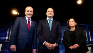 Fianna Fáil leader Micheál Martin,  Fine Gael leader (and then-taoiseach) Leo Varadkar and Sinn Féin leader Mary Lou McDonald at the Prime Time leaders’ debate ahead of the 2020 general election. “If there were to be a coalition involving Sinn Féin, their ministers or candidate for taoiseach would not be chosen by their elected members of the Dáil.”  Photograph: Tom Honan