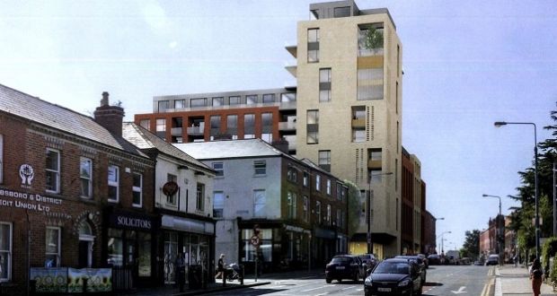 An artist’s impression of the proposed Phibsborough apartment building: Density and height trigger objections from some local residents.