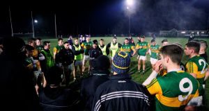 Kerry manager Jack O’Connor speaks to his team after the McGrath Cup match against Tipperary at Moyne-Templetuohy GAA Club in Tipperary. Photograph: James Crombie/Inpho