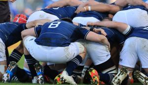 The Leinster scrum prepares to set during the Heineken Champions Cup round  three game against Montpellier at the RDS. Photograph: Billy Stickland/Inpho