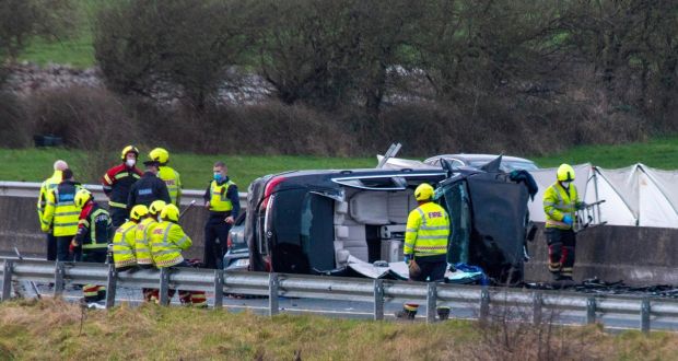 Emergency services  at the scene of the fatal crash on the M6 motorway in Co Galway. Photograph: Press 22