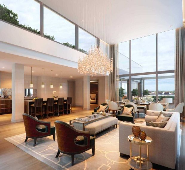 The open-plan living area in one of the penthouses at Lansdowne Place in Ballsbridge, Dublin 4