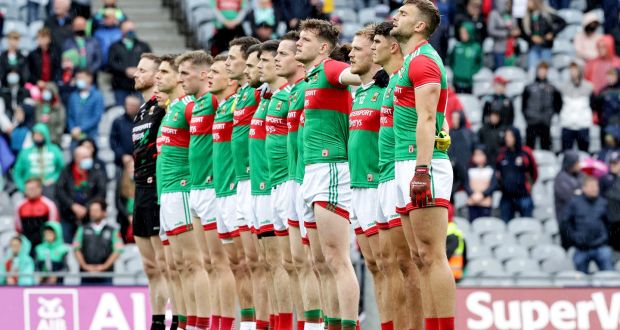 Mayo players in Croke Park ahead of the All-Ireland Senior Football Championship semi-final against Dublin. A dispute with a clothing maker over the use of its crest has been settled, the High Court has been told. File photograph: Inpho