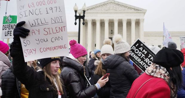 Anti-abortion activists take part in the annual ‘March for Life’ in front of the US Supreme Court in Washington DC on Friday. Photograph: Mandel Ngan/AFP via Getty Images