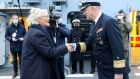 German defence minister Christine Lambrecht and vice-admiral Kay-Achim Schönbach  in December. Photograph: Bernd Wustneck/Pool/AFP via Getty