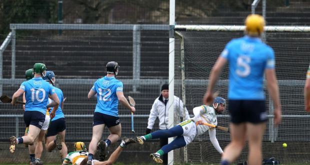 Rian McBride scores a goal for Dublin against Offaly in the Walsh Cup tie at  St Brendan’s Park, Birr. Photograph: Tom Maher/Inpho 