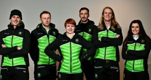 Team Ireland has  selected the team that will compete in the Winter Olympic Games in Beijing. The six athletes who are set to compete are, from left, Seamus O’Connor, Jack Gower, Elsa Desmond, Thomas Maloney Westgaard, Brendan ‘Bubba’ Newby and Tess Arbez. Photograph:  David Fitzgerald/Sportsfile