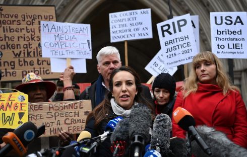 LEGAL SAGA: The partner of imprisoned Wikileaks founder Julian Assange, Stella Moris, speaks to the media outside the High Court in London, Britain, after Mr Assange won the right to ask the UK's Supreme Court to hear his case against US extradition. Photograph: Andy Rain/EPA
