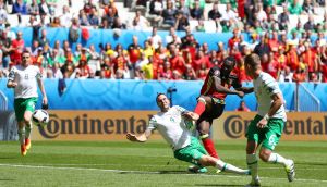  Romelu Lukaku scores Belgium’s first goal against the Republic of Ireland during the  Euro 2016  match  at Stade Matmut Atlantique in Bordeaux, France. Photograph: Ian Walton/Getty Images
