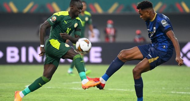 Senegal forward Sadio Mane is challenged by Cape Verde defender Steven Fortes during the Africa Cup of Nations  round of 16  match  at Stade de Kouekong in Bafoussam. Photograph: Pius Utomi Ekpei/AFP via Getty Images
