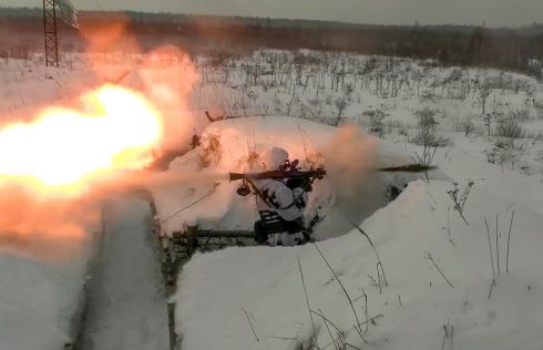 FIRE AND ICE: A Russian paratrooper fires a shoulder-mounted missile during a military exercise at the Pesochnoe training ground in the Yaroslavl region of Russia. Photograph: Russian Defense Ministry Press Service/AP
