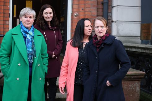 WOMEN OF HONOUR: Karina Molloy, Yvonne O'Rourke, Honor Murphy and Diane Byrne, members of the Women of Honour group who have made allegations of sexual abuse and harassment in the military, leaving the Department of Foreign Affairs after a meeting with Minister for Defence Simon Coveney. Photograph: Dara Mac Dónaill