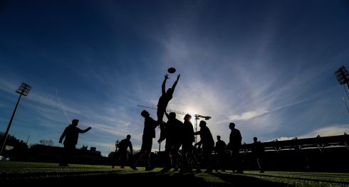 MURRAY CUP: St Patrick's Classical School Navan warm up before their Bank of Ireland Vinnie Murray Cup Round 1 match against The King's Hospital in Donnybrook, Dublin on Wednesday. Photograph: Evan Treacy/Inpho