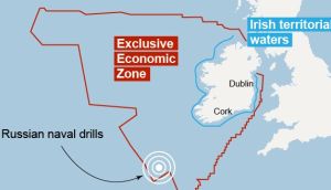 The naval drills are being undertaking outside Ireland’s sea territory but within the State’s exclusive economic zone (EEZ) about 240km off the coast of west Cork