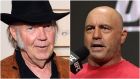 Neil Young  and Joe Rogan: Spotify has refused to take down the popular podcast. Photomontage: Getty Images