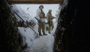 Ukrainian troopes deployed on the front line in the Luhansk area, eastern Ukraine. Photograph: AP