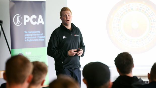 At a Professional Cricketers' Association rookie camp in Birmingham in 2019. Photograph: Barrington Coombs/Getty Images