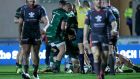 Connacht’s Leva Fifita celebrates scoring a try with his teammates at Parc y Scarlets. Photograph: Laszlo Geczo/Inpho