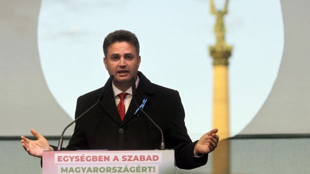 The opposition’s joint candidate Peter Marki-Zay called Orban’s government ‘the most corrupt Hungarian regime in the past thousand years’. Photograph: Peter Kohalmi/AFP via Getty Images
