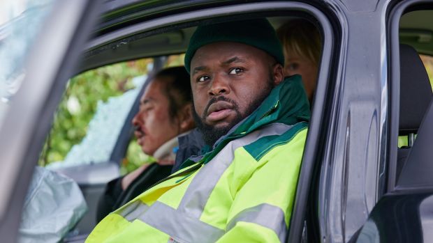 Samson Kayo and Jane Horrocks are back on screen this week as eccentric South London parademics Wendy and Maleek in Bloods.  Photography: Sky UK