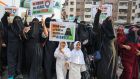 Muslim girls join a protest in Mumbai in February over the southern state of Karnataka’s ban on wearing of the hijab in classrooms. Photograph: Ashish Vaishnav/SOPA Images/LightRocket via Getty Images