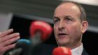 Taoiseach Micheál Martin speaking at a press conference, during his visit to the US for St Patrick’s Day. Photograph: Oliver Contreras/PA Wire