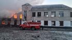 Ukrainian officials said at least 21 people were killed and 25 injured when Russia bombed a school and community centre in the northeastern town of Merefa on Thursday. Photograph: State Emergency Service of Ukraine/via Getty 