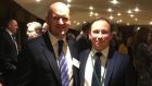 David Hill, right, with Scotland rugby manager Gregor Townsend. Photograph: Scottish Parliament RFC