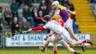 Cork goalkeeper Ger Collins keeps out an effort from Wexford’s Rory O’Connor during the Allianz Hurling League Division 1A match at  Chadwick’s Wexford Park. Photograph: Ken Sutton/Inpho
