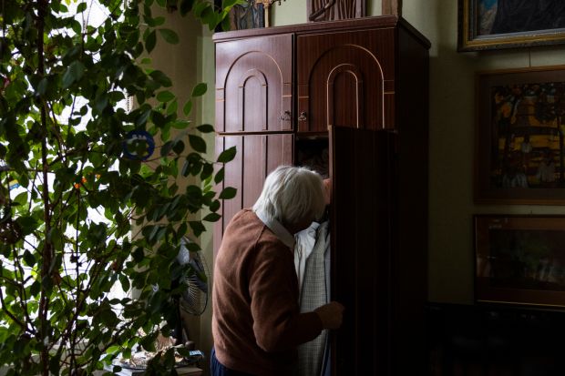 Ihor Kalynets at his home in Lviv, Ukraine.  Photography: Ivor Prickett/New York Times