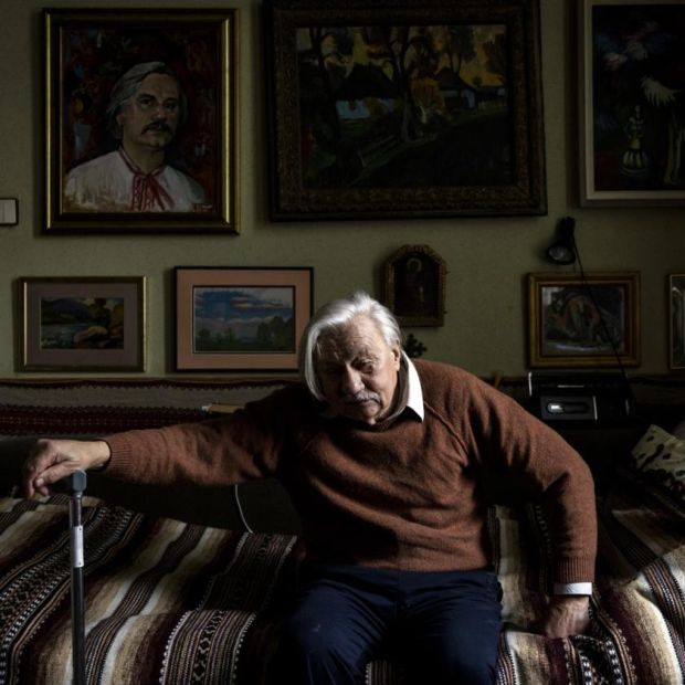 The poet Ihor Kalynets at his home in Lviv, Ukraine. Photograph: Ivor Prickett/New York Times