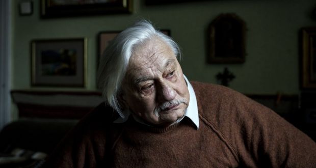 The poet Ihor Kalynets (83) at his home in Lviv, Ukraine. Kalynets spent a lifetime resisting Soviet domination. Now, he says, he’s not going anywhere. Photograph: Ivor Prickett/New York Times