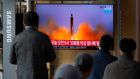 South Korea’s president Moon Jae-in said on Thursday North Korean leader Kim Jong Un had broken a moratorium on launching intercontinental ballistic missiles. Photograph: AP Photo/Lee Jin-man