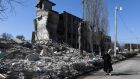 A school building destroyed during shelling in Kharkiv, Ukraine. Russian troops entered Ukrainian territory on February 24th in what the Russian president declared a ‘special military operation’. Photograph: Andrzej Lange/EPA