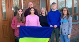 Carron McKinney, her husband Martin Perry and the Babchenko family from Lviv in Ukraine, Zoryana, Viktoriya, Max and their mother Halayna.