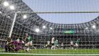 Ireland’s Alan Browne and Will Keane celebrate the equalising goal against Belgium. Photograph: Laszlo Geczo/Inpho