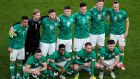 The Ireland team ahead of Tuesday’s win over Lithuania - the Ireland jersey is increasing the value of the players wearing it. Photograph: Evan Treacy/Inpho