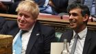 Britain’s Prime Minister Boris Johnson and Chancellor of the Exchequer Rishi Sunak.  In a budget update last week, Mr Sunak unveiled measures to help household finances, including a cut on fuel duty and easing the tax burden for the lowest earners. Photograph:  Jessica Taylor/AFP via Getty Images